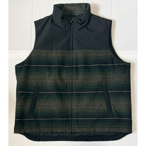 PENDLETON - Men's Wool Blend Insulated Full Zip‎ Vest - Green Black Striped - XL